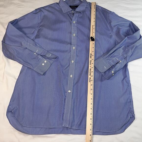 Polo Ralph Lauren Shirt Men’s Size 18 34/35 Blue White Striped Easy Care Office - Picture 5 of 14